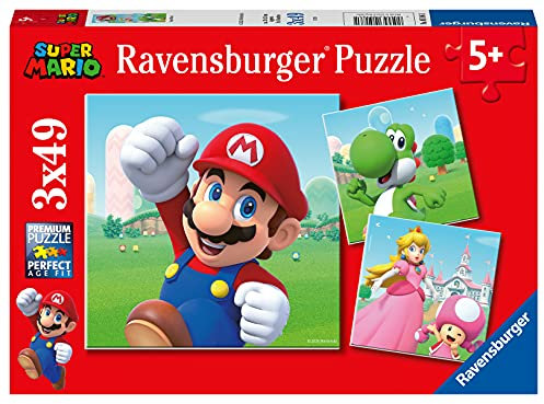 Ravensburger - Puzzles Super Mario Confezioni Da 3 | Puzzle Bambini 5 Anni O Più | Regalo Bimba 5 Anni 3 X 49 Pezzi | Puzzle Bambini 21 X 21 Cm | Puzzles Perfetti Ravensburger
