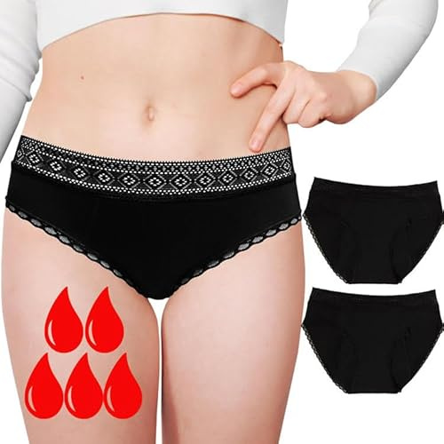 Culotte Menstruelle Flux Très Abondant- Sous-vêtement Hygiénique en Coton Bio- Culotte Anti Fuite Urinaire et Incontinence- 4 Couches de Protection Absorbante- Culotte de Règle Lavable Noir pour Femme