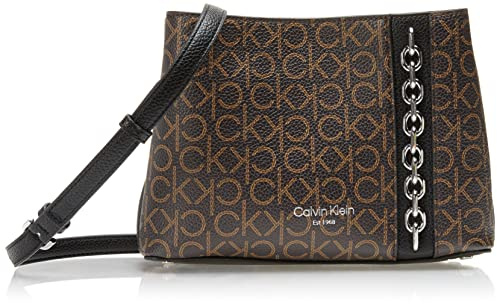 Calvin Klein Damen Umhängetasche mit DREI Adeline Crossbody mit 3 Fächern, Braun/Khaki/Schwarz