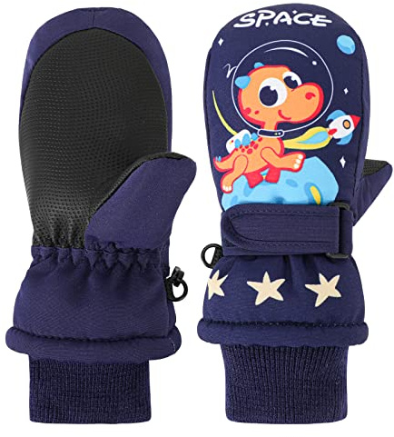 QKURT Skihandschuhe für Kinder, Fäustlinge Dinosaurier Snowboardhandschuhe für Kinder Winter Outdoor Sports Warme Handschuhe für 1-7 Jahre