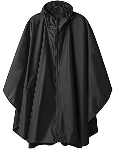 Vattentät regnponcho för vuxna, mångsidig regnkappa med huva, Ren svart, one size