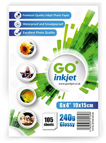Go Inkjet Photo Paper 6x4 inch 10x15 cm Glossy 100 Sheets, 240 GSM for HP Canon Epson Inkjet Printers to Print Photographs