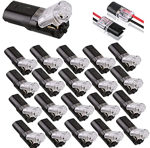 Conector enchufable de dos cables con hebilla de bloqueo, conectores de empalme rápido tipo cable de empuje compactos, sin corte de pelado de cables Conector LED de 2 pines y 2 vías (20pcs)