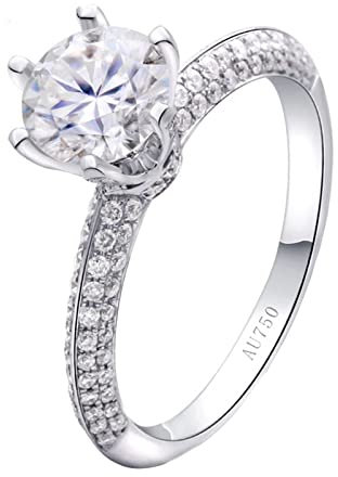 Epinki Ring Weißgold 14 Karat 585, Dünn Band Verlobungsring mit Labor Erstellt Diamant 0.5ct, Rund, 14K Gold Freundschaftsringe Pärchen Ringe Diamantring für Damen, Weißgold, Gr.65