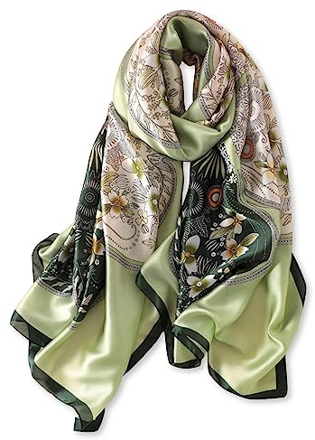 LumiSyne Seidenschal Damen Blume Gedruckt Muster Mode Eleganten Stil Warme Weich Seidentuch Lange Halstücher Sonnencreme Stola Ganzjährig