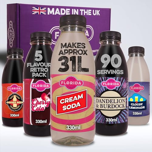Florida Soda Syrup Compatible With Sodastream - Retro Flavours Aspartame Free Cream Soda, Cloudy Lemonade, Ginger Beer, Cherry Cola & Dandelion and Burdock