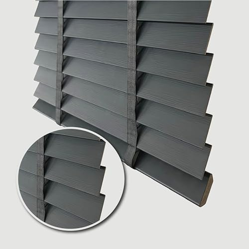 Funky Gadgets Faux Wood Window Venetian Blinds Dark Grey, 120Wx150H cm | Faux Wood Venetian Blinds With Tape 50mm Embossed Slats Trimmable Easy Fit Horizontal Window Blinds Charcoal