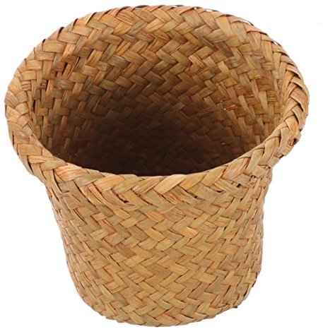 Angoily Poubelle Tressée en Herbe Marine Armature Stable, Panier à Linge Résistant pour Appartement et Restaurant, Corbeille à Papier Décorative et Pratique Orange