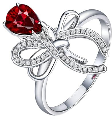 Partnerringe Freundschaftsringe, Ring Größe 54 18 Karat Weißgold Schmetterling Lab Rubin 0.68Ct Taubenblutrot Tropfenschliff Vvs mit Diamant Weiß