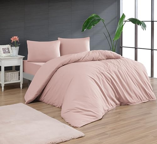 Venice Home 100% Cotton Jersey Duvet Cover Set - Ultra Soft & Breathable - All-Season Comfort - Easy Fit with 4 Corner Ties - Includes 1 Pillowcase - 2-Piece Bedding Set (Pink, Twin/Twin XL)