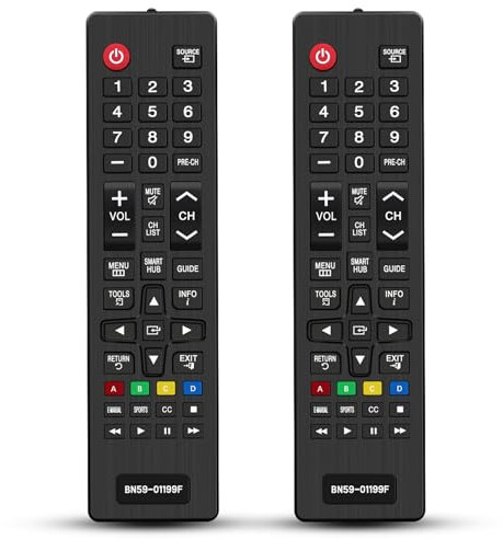 2 Pezzi Telecomando Universale per Samsung Smart TV, BN59-01199F Sostitutivo Telecomando, Compatibile con Samsung Smart TV LCD LED HDTV 3D 4K, Nessuna Configurazione, Telecomando TV Universale