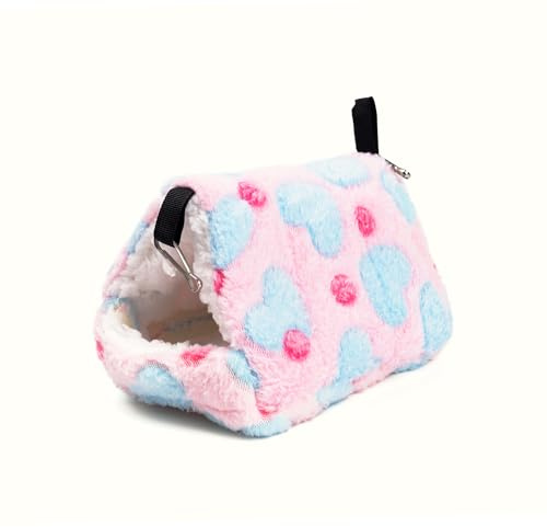 PETSPLICITY Cozy Hideout House for Small Animals - Soft Washable Bed for Guinea Pigs, Chinchillas, Hamsters and Hedgehogs Warm Comfortable Pet Hideaway with Plush and Fleece for Winter (Pink)