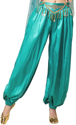 MSemis Damen Haremshose Bauchtanz Kostüm Indien Arabische Tanzen Tribal Wellenförmige Satin Pumphose Elastischer Bund Performance Kostüm