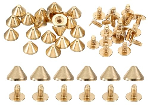 PATIKIL 9mm Borchie Abbigliamento, 20 Set Borchie e Spine Rivetti Pelle Coni Metallo Viti Abbigliamento Artigianato Pelle Scarpe Borsa Punk Leathercraft, 6x9mm, Tono Oro