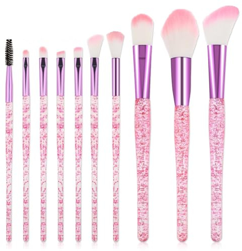 Lot de 10 pinceaux de maquillage en cristal pailleté - Jolis pinceaux de maquillage professionnels pour correcteur, fard à paupières, eyeliner, blush, lèvres - Kit d'outils cosmétiques pour le visage