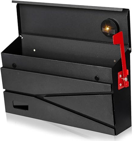 Ydocabinit Wall Mount Mailbox, Large Capacity Mailbox for House, with Flag, Visibility Galvanized Steel Rust-Proof Metal Post Drop Box, Mailboxes for Outside, 15.74×9.84×4.33 Solar Lanterns Black