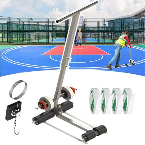 aromaoveite Spielfeldmarkierungsset, Spielfeldlinienmarkierungsmaschinen Mit 4 BäNdern, Zeichenkreisset, Spielfeldlinienbandmaschine, Basketballfeldlinienset FüR Beton, Asphalt, StraßEnwarnung,B