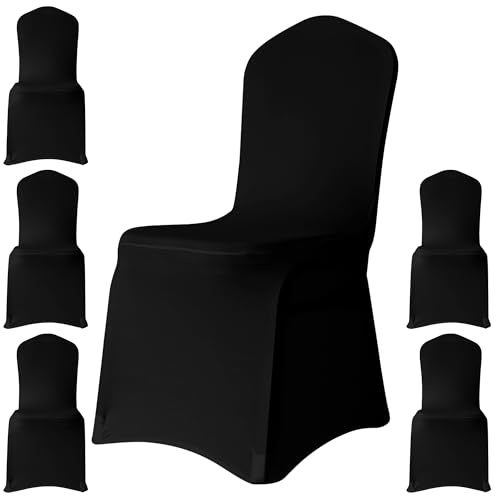WedDecor Wedding Chair Covers Spandex Stretch Slipcovers, Black, Set of 6