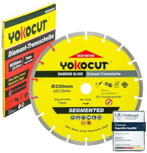 YOKOCUT Diamanttrennscheibe 230mm universal Trennscheibe für Stein, Beton, Granit, Mauerwerk, Ziegel Zubehör Winkelschleifer