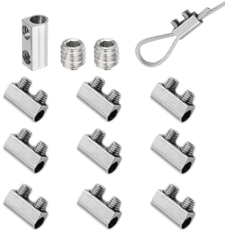 SKYPRO 10Pcs Reusable Wire Rope Cable Clamps, Wire Rope Clips with Screw, Adjustable Steel Wire Rope Buckles Clamp, Cable Clamps for 1-1.5mm Steel Wire Rope - Type F