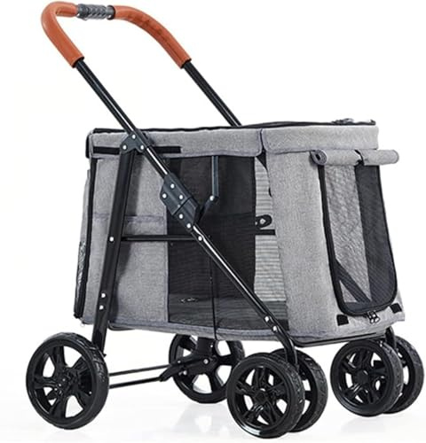 Landau pour chien de grande taille, poussette de luxe pour chien, chariot de transport pliable, poussette pour animaux domestiques à 4 roues pour chats, chiens ou plus (gris a)