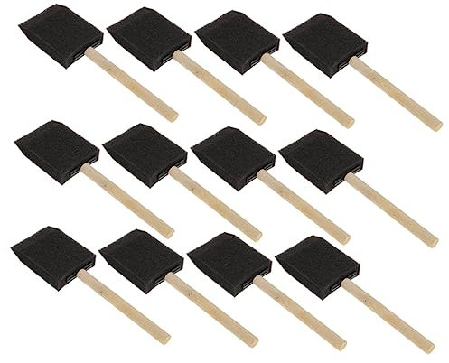 LALAFINA 12pcs Kids Black Sponge Paint Brushes 2 Inch for Children Painting Drawing Graffiti Art Supplies