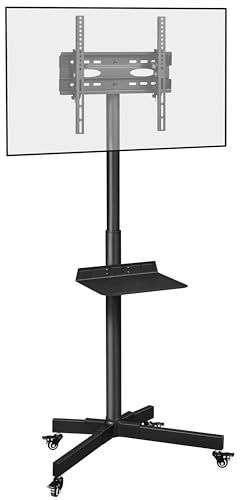 Yaheetech TV Ständer auf Rollen TV Wagen mobiler TV Bodenständer für Fernseher 23-60 Zoll Neigbar höhenverstellbarer Fernsehständer mit Medienablage Max. 25 KG