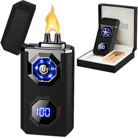 SKRFIRE Elektrisches wiederaufladbares USB C Arc Plasma Feuerzeug High Power Flamme Cool Windproof Elektronisches Kerzenfeuerzeug mit LED Taschenlampe für Kerzen,Räucherstäbchen (Schwarz mattiert)