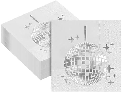 40 Stück Disco Deko Servietten, Discokugel 25x25cm, 70er 80er 90er Geburtstag, Retro Partydeko, Servietten Discokugel Party