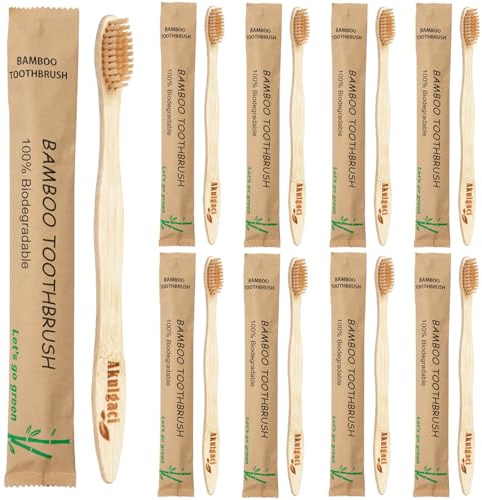 Akulgaci 100 Pack Bamboo Toothbrushes for Adults, Biodegradable Soft Bristles Toothbrushes, Eco-Friendly Natural Reusable Wooden Toothbrush in Bulk for Camping Trips Hotel Travel