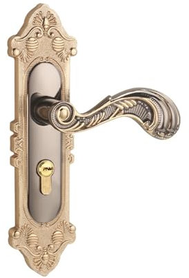 NIKOIDIC Serrure de porte de style européen serrure de porte de chambre intérieure poignée de porte en bois massif serrure de poignée ancienne jaune silencieuse(Yellow bronze mute)