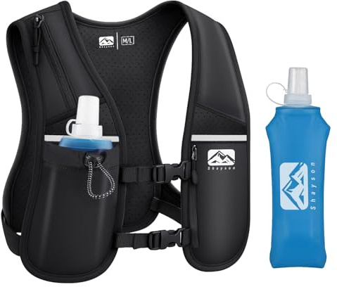 Shayson gilet da corsa per donna e uomo con borraccia da 500 ml inclusa,cinturini pettorali regolabili,traspirante e riflettente,zaino gilet da corsa,Running Vest (M/L)