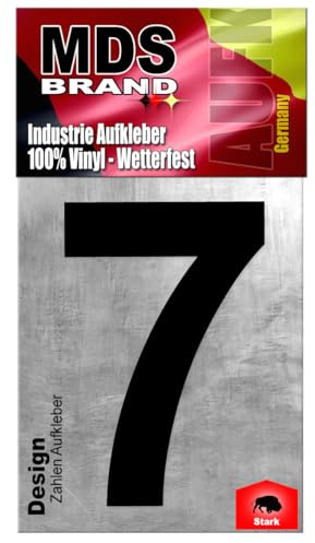 MDS Brand Design 20cm Zahlen Aufkleber | Selbstklebende Hausnummern zum aufkleben | Klebezahlen für Mülltonne, Briefkasten, Hausnummer & Auto | Optimal für Außen & Innen (Schwarz, 7)