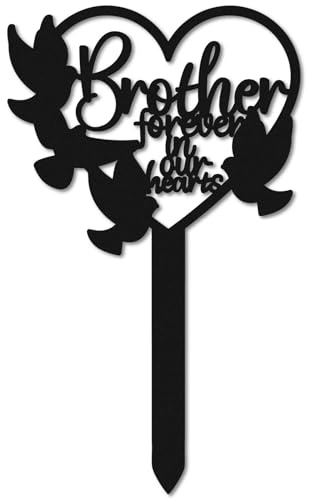CREATCABIN Gedenkgrabmarkierungen Für Bruder Metalltafel Pfahl Schwarze Herzförmige Vogel Gedenktafel Gedenkschilder Gartenpfahl Friedhofsdekorationen Für Beileid Außenbereich Hof 25x15cm