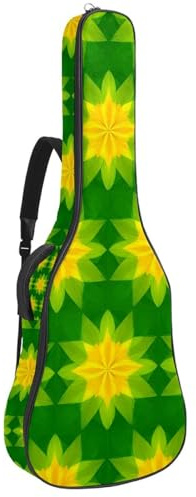 Nahtlose kleine Blätter mit Herzen auf weichem gelbem Hintergrund, gepolsterte Gitarrentasche, schützende Akustikgitarre, Gigbag für E-Bass, Konzertgitarre, Mehrfarbig 02, 42.9x16.9x4.7 in, Lässiger