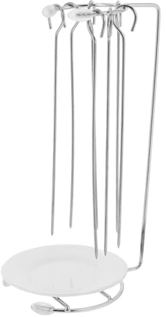 SOLUSTRE Support à Brochettes Acier Inoxydable pour Barbecue avec Pics Ustensiles de Cuisine Support pour Grillades Maintient Aliments