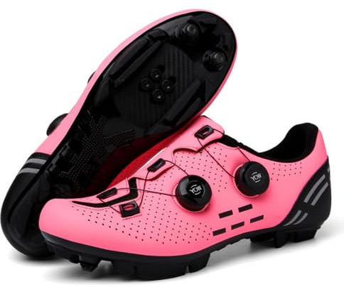 Mountainbike-skor inomhus utomhus ridskor herr och dam utomhus MTB andningsbara halkfria cykelsneakers kompatibla SPD-pedal unisex spin cykelsko, Rosa, 38.5 EU