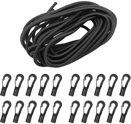 FONGKNOX 5 Meter Elastic Bungee Shock Cords Kayak Stretch String Rope with 20pcs Bungee Shock Cord Hook for Kayaks Boat Camping Car Luggage Tent Canoe Bike Accessories