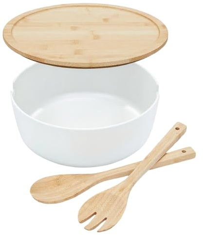 Nankoyal Bol à Salade Grand Service,Bol de Service Grand Format Récipient à Salade | Récipients Alimentaires En Bois Avec Cuillère Et Fourchette Pour Pique-Nique BBQ Camping Préparation Repas Légumes