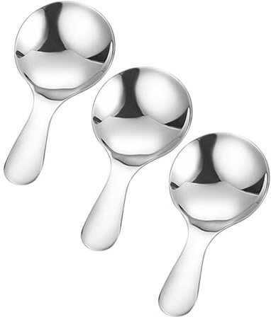 SHINEOFI Lot De 3 Mini Cuillères à Café Inox Manches Courts Argentées, Petites Cuillères à Dessert Et Condiments, Résistantes Et Ergonomiques, Pour Maison, Bureau Et Pique-niques