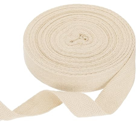 QUARKZMAN Nastro in Cotone Spigato 20mm x 10 Metri Nastro A Spina di Pesce Fascia in Twill Nastro A Bordo Obliquo per DIY Cucire Regalo Imballaggio Beige
