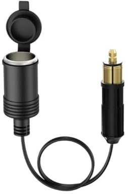 DIN Hella Plug to Cigarette Lighter Socket Adapter 12V/24V, European Male Powerlet Plug Converter for BMW Triumph Ducati Motorcycles, Waterproof Car Accessory Outlet with 18AWG Cable (Black 1 PCS)