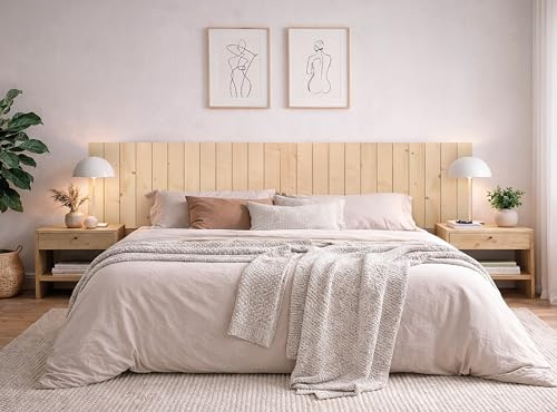 DHOME Tête de Lit en Bois de Pin Naturel Style Palette Vertical Lit Palettes Quincaillerie Incluse (180cm Dual)