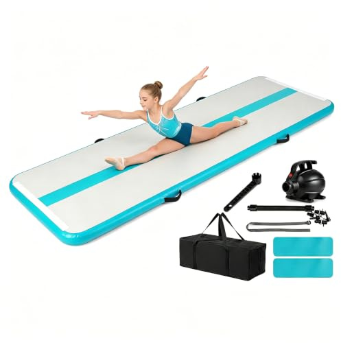 COSTWAY Air Track Tapis de Gymnastique Gonflable 300 x 100 CM, Airtrack en PVC Portable Épais 11 cm avec Pompe Électrique Patchs de Réparation Sac de Transport, pour Yoga Fitness