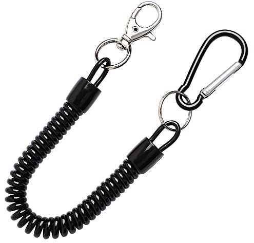 sourcingmap Spiral Fishing Lanyard, Retractable Safety Coiled Cord Lanyard with Lobster Clasp, Elastic Spring Coil Rope Strap Leash for Fishing, Climbing, Boating, Pliers Tool, 1 Pcs