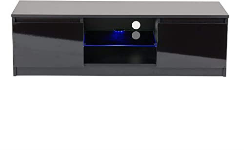 MMT Black TV Cabinet – Modern Gloss TV Stand with Storage for Consoles & Media – Fits up to 65-Inch TVs – Flat Pack Entertainment Unit with Glossy Doors