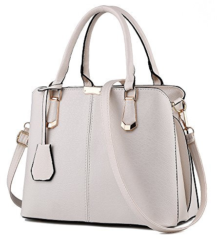 FiveloveTwo Damen Elegant PU Leder Schultertasche Shopper Top-Griff Tragetaschen Umhängetasche Große Handtasche und Geldbörsen Beige