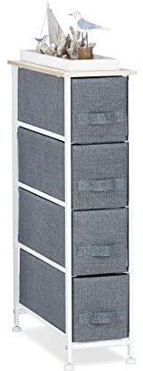 Relaxdays Regalsystem, 4 Stoff-Schubladen, HxBxT: 76 x 20 x 48 cm, universale Schubladenbox, Metall und Holz, grau, Variante D