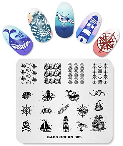 Alexnailart Nail Art Stamping Plates Image Template Stencils Manicure Ocean Navy Fish Lighthouse Anchor Wave Multi-Pattern Design Stamping Image Nail Art Stencil Tools