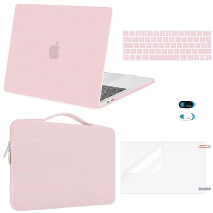 MOSISO Kompatibel mit MacBook Pro 13 Zoll Hülle M2 M1 2026 2025 2024-2016 | A2338 A2289 A2251 A2159 A1989 A1706 A1708, Hartschale Case&Tasche&Tastaturschutz&Webcam Cover&Displayschutz, Rosenquarz